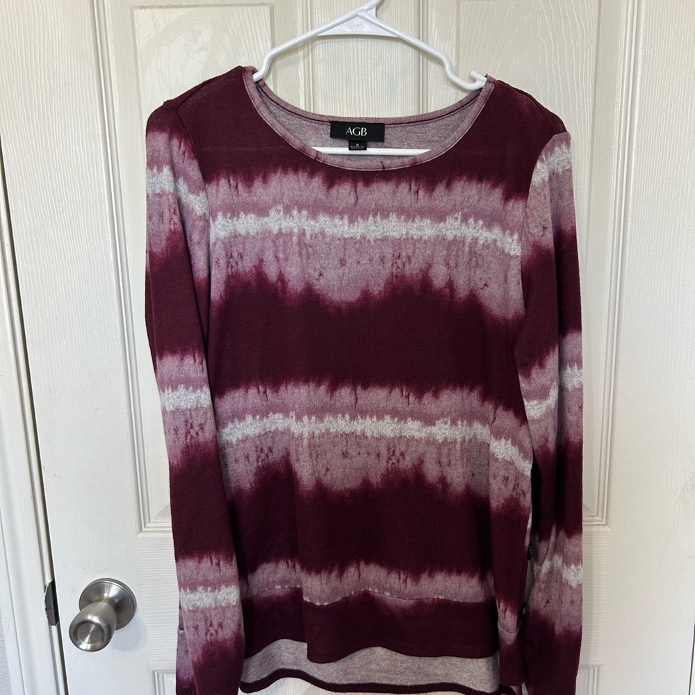 AGB Maroon and Gray Tie-Dye Top